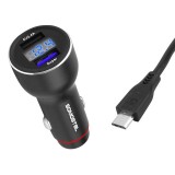 Automobilinis įkroviklis 12-24V 2xUSB + USB micro 5A 30W 1m greito krovimo (QC3.0) juodas (black) su voltmetru Somostel SMS-A89 